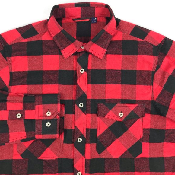 Buffalo Plaid Flannel Shirt Medium Red Black Sz M - Picture 2 of 10